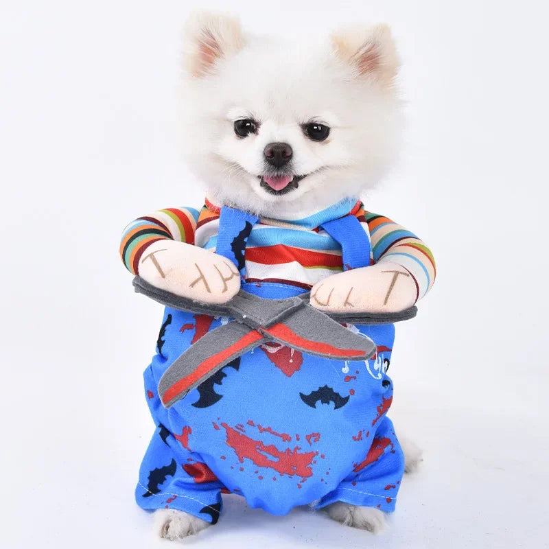 3-Piece Halloween Dog Cosplay Costume Set with Wig Hat & Prop
