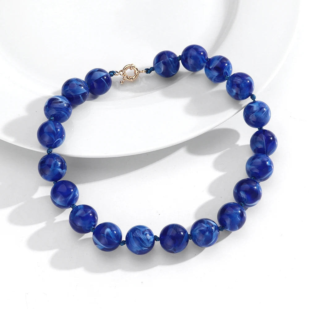 Vintage Beaded Choker Necklace – Bohemian Resin Bead Jewelry for Women