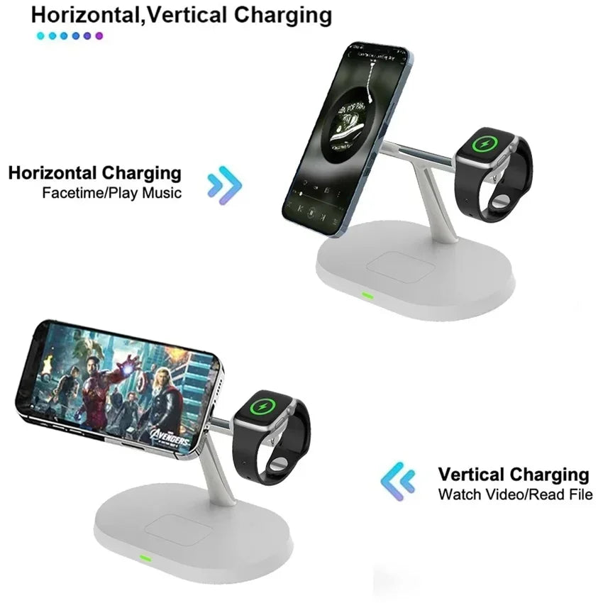 3-in-1 Magnetic Wireless Charger Stand | 30W Fast Charging for iPhone, Apple Watch & AirPods