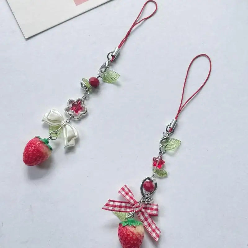 Y2K Love Star Strawberry Bow Charm Phone Chain & Key Ring