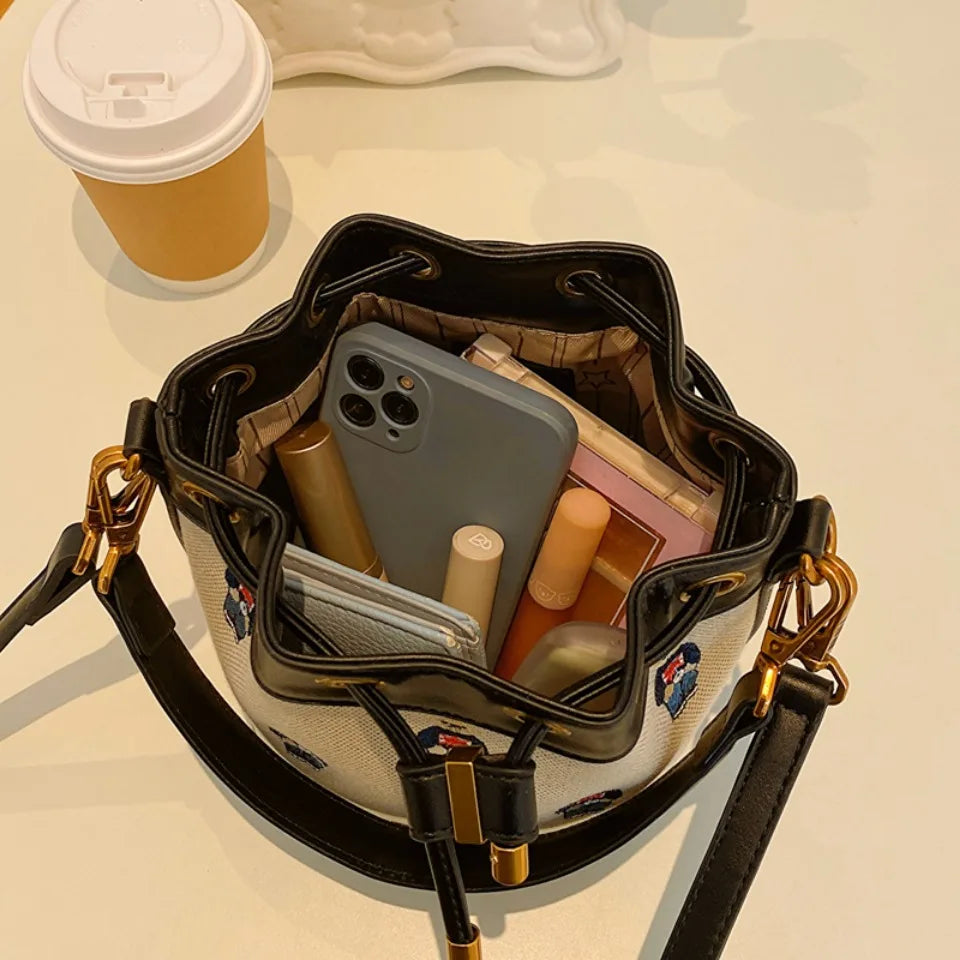 Women's Drawstring Bucket Crossbody Bag