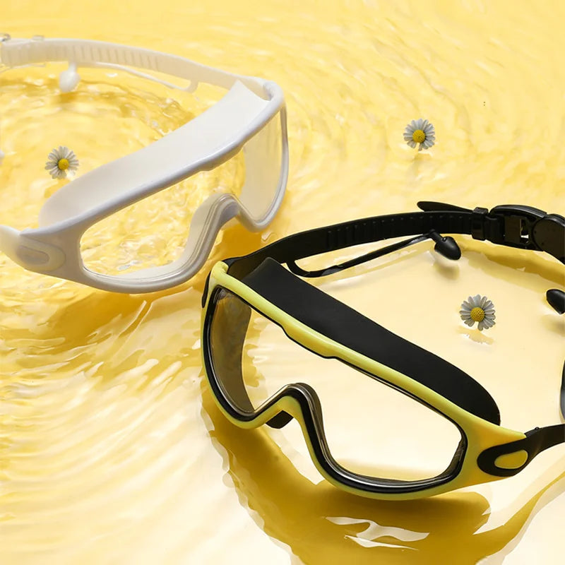 Big Frame Swimming Goggles Adults with Earplugs Swim Glasses Professional HD Anti-fog Goggles Silicone Eyewear Men Women