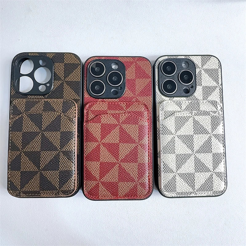 Luxury Triangular pattern Clip bag PU leather Case for iPhone 16 15 14 Phone Cover 13 12 11 Pro MAX Hard Shockproof Back Funda
