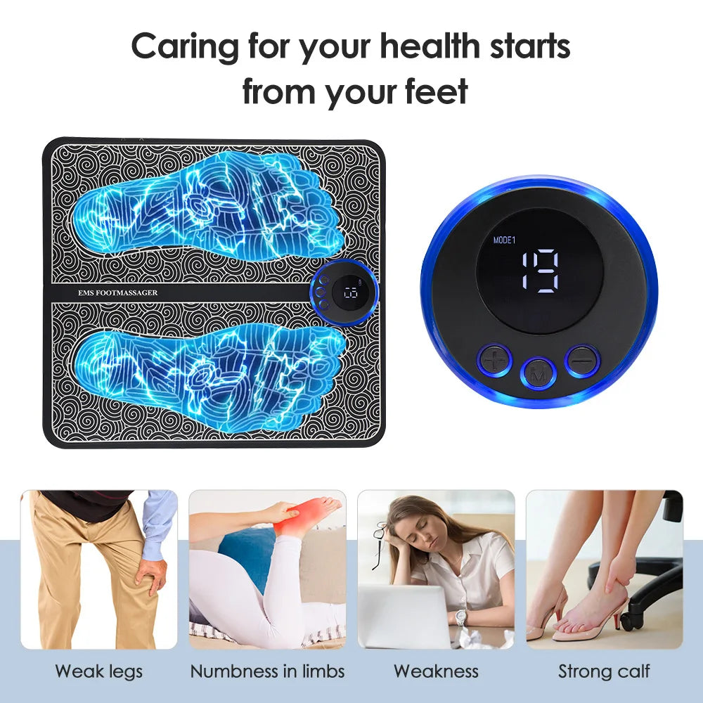 CAMMUO EMS Foot Massager Pad | 8 Modes, 19 Levels, Wireless Remote — Just 15 Min a Day