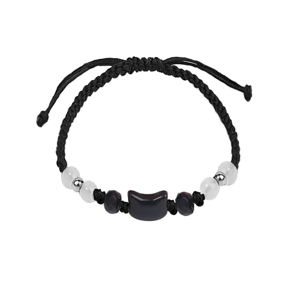Natural Moonstone Obsidian Bracelets Couple Minimalist Bracelet Handmade Cute Black White Cat Bracelet Party Jewelry Gifts