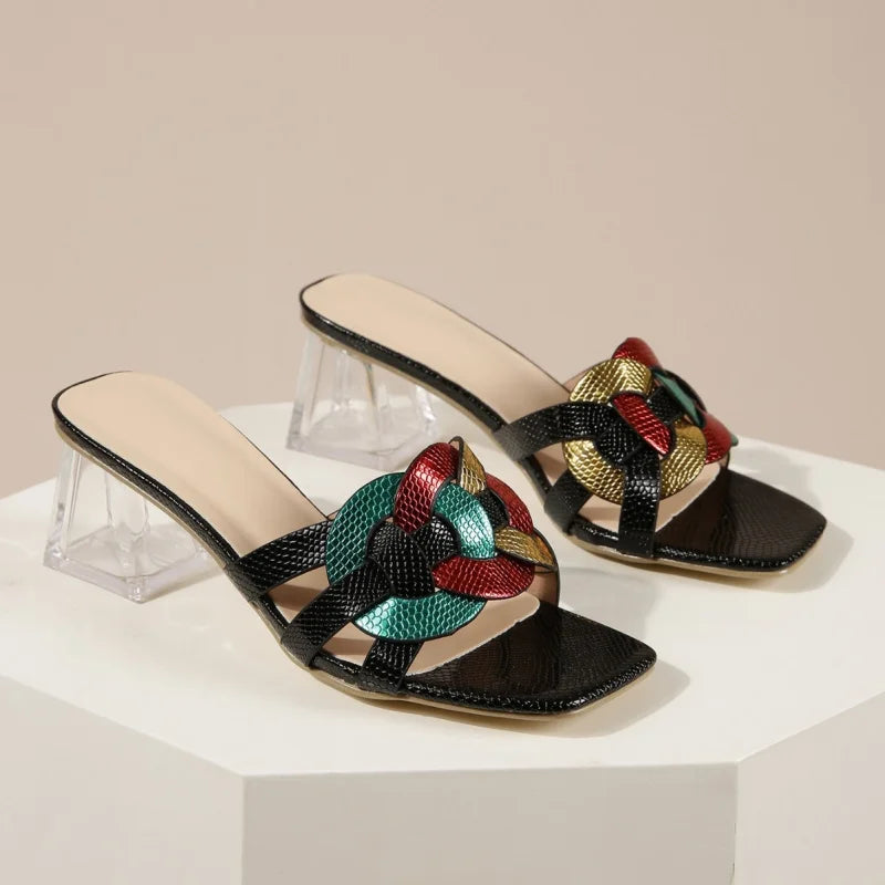 Women's Square Toe Mid-Heel Strappy Sandals