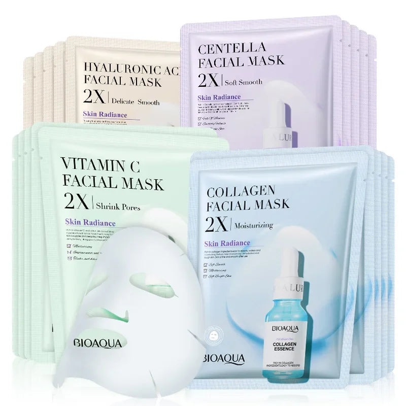 BIOAQUA 20-Piece Facial Sheet Mask Set - Vitamin C, Collagen, Hyaluronic Acid & More