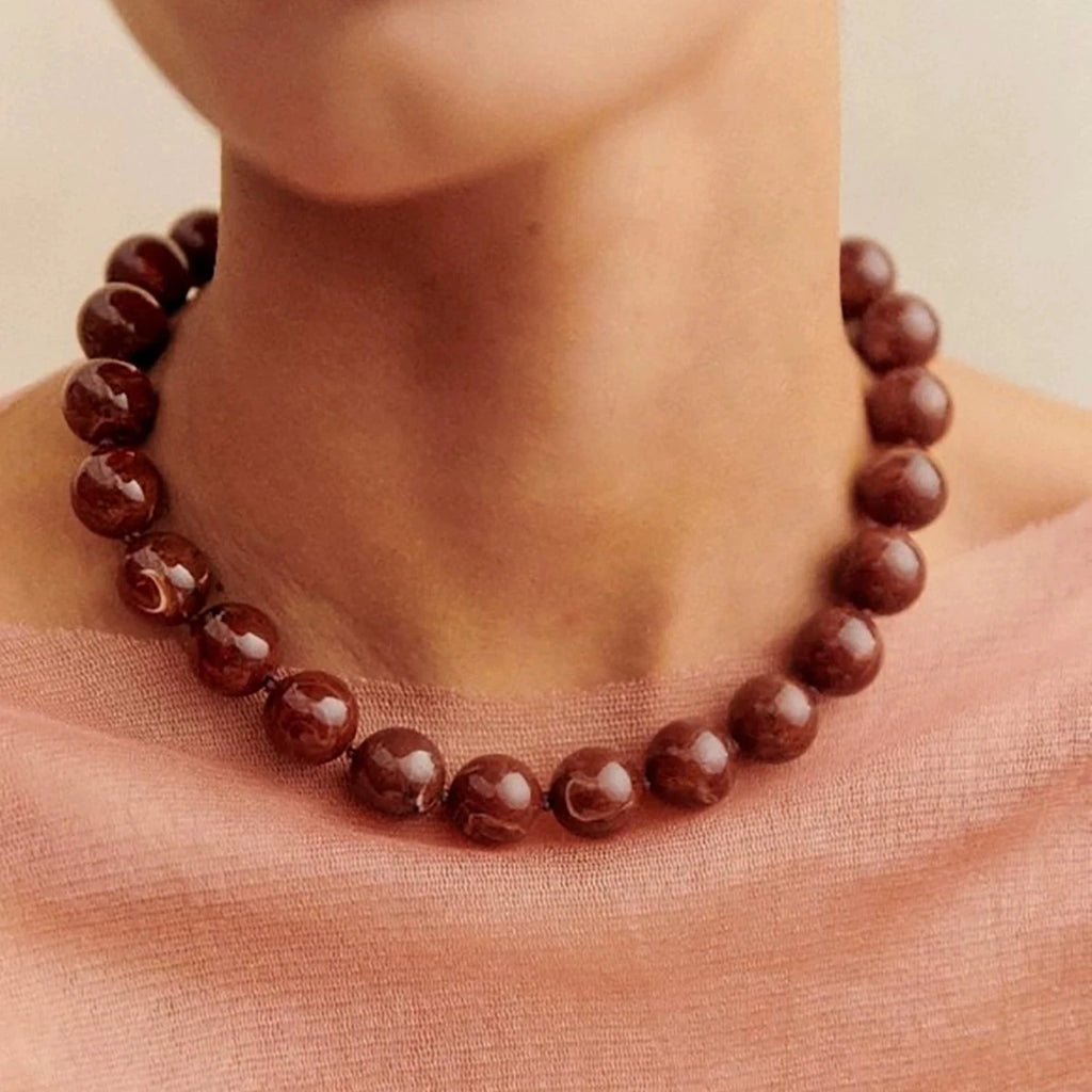 Vintage Beaded Choker Necklace – Bohemian Resin Bead Jewelry for Women
