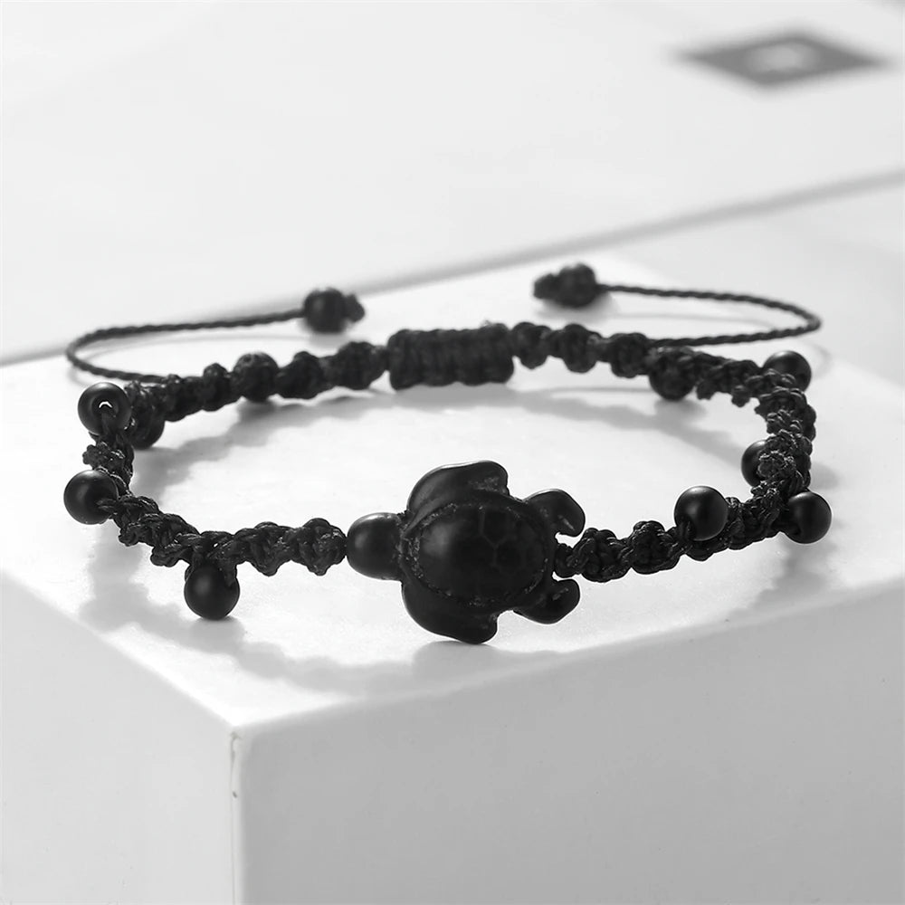 Natural Stone Braided Bracelet with Turtle Pendant – Handmade Healing Jewelry for Men & Women
