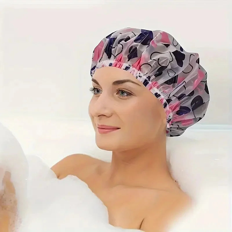 Set of 4 Waterproof Reusable Shower Caps - Adjustable Elastic, Printed Designs