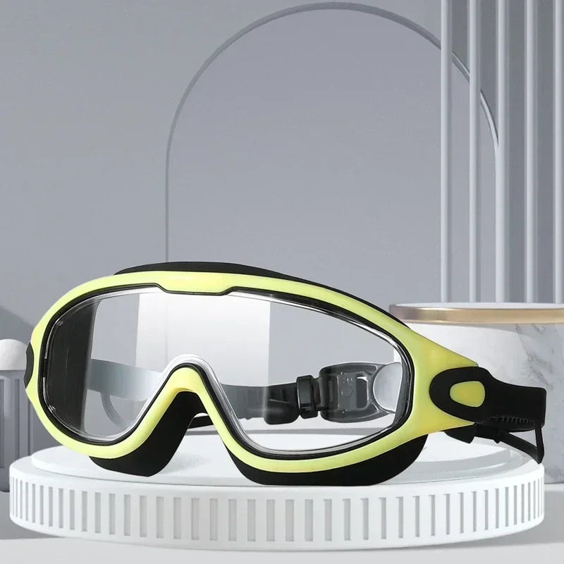 Big Frame Swimming Goggles Adults with Earplugs Swim Glasses Professional HD Anti-fog Goggles Silicone Eyewear Men Women