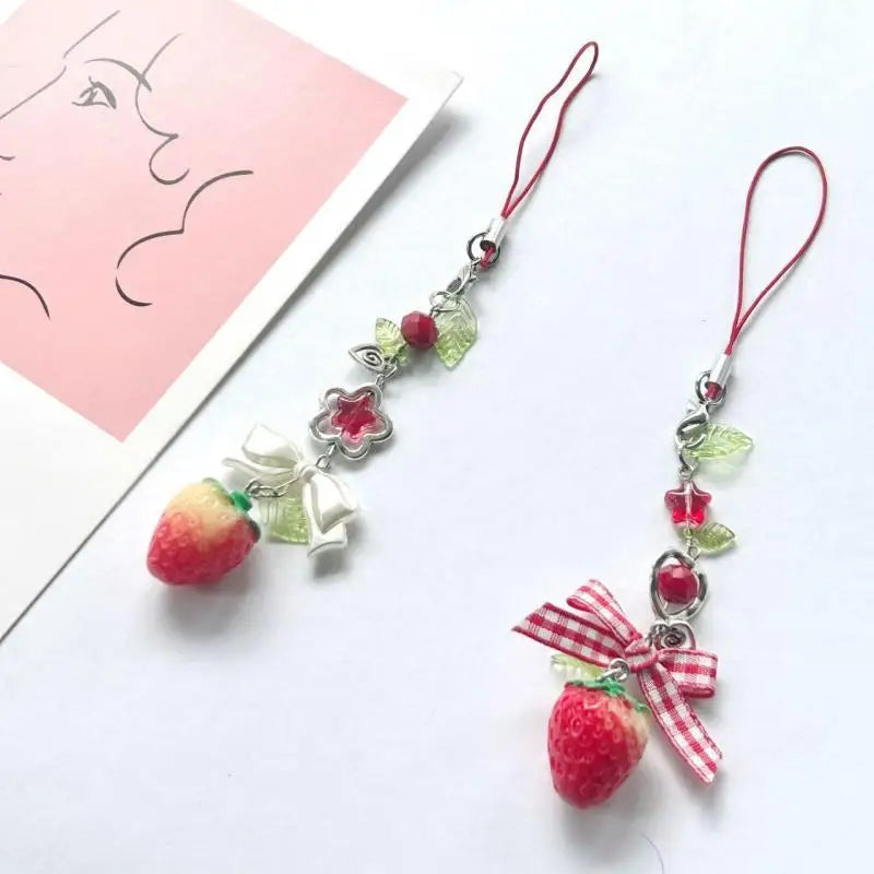 Y2K Love Star Strawberry Bow Charm Phone Chain & Key Ring