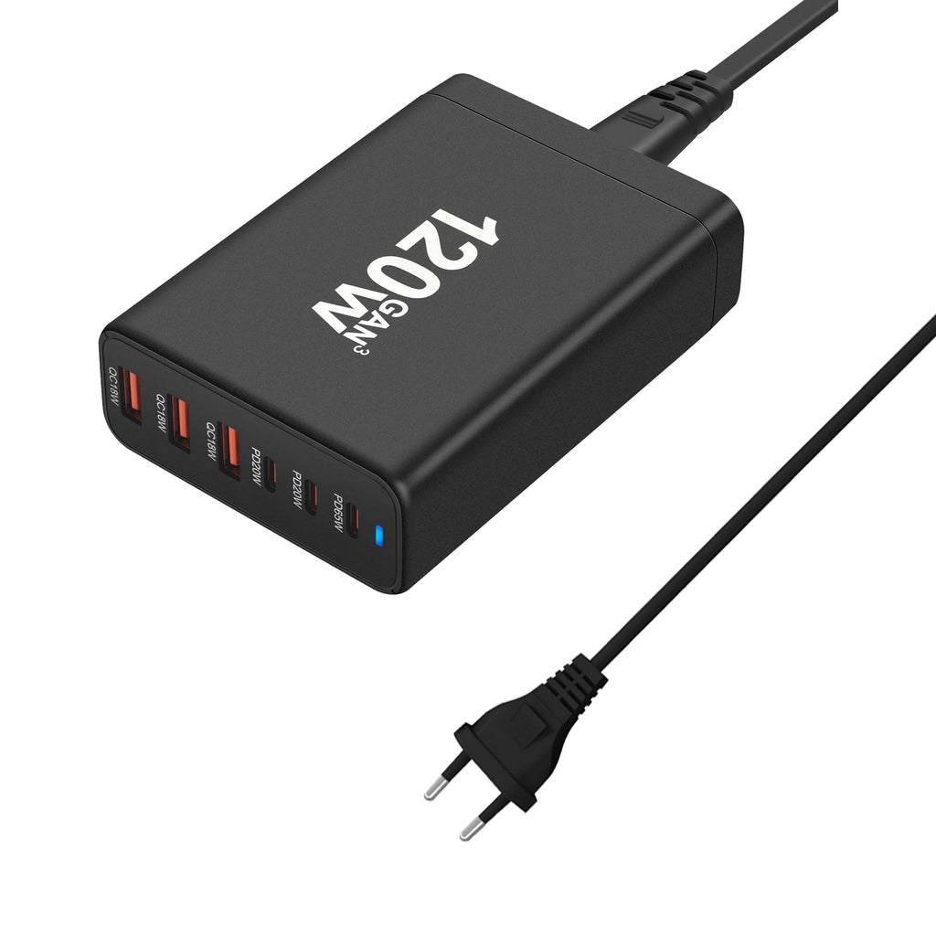 120W GaN 6-Port Charging Station — USB-C PD & USB-A Fast Charge Hub for iPhone, Samsung, Laptop & More