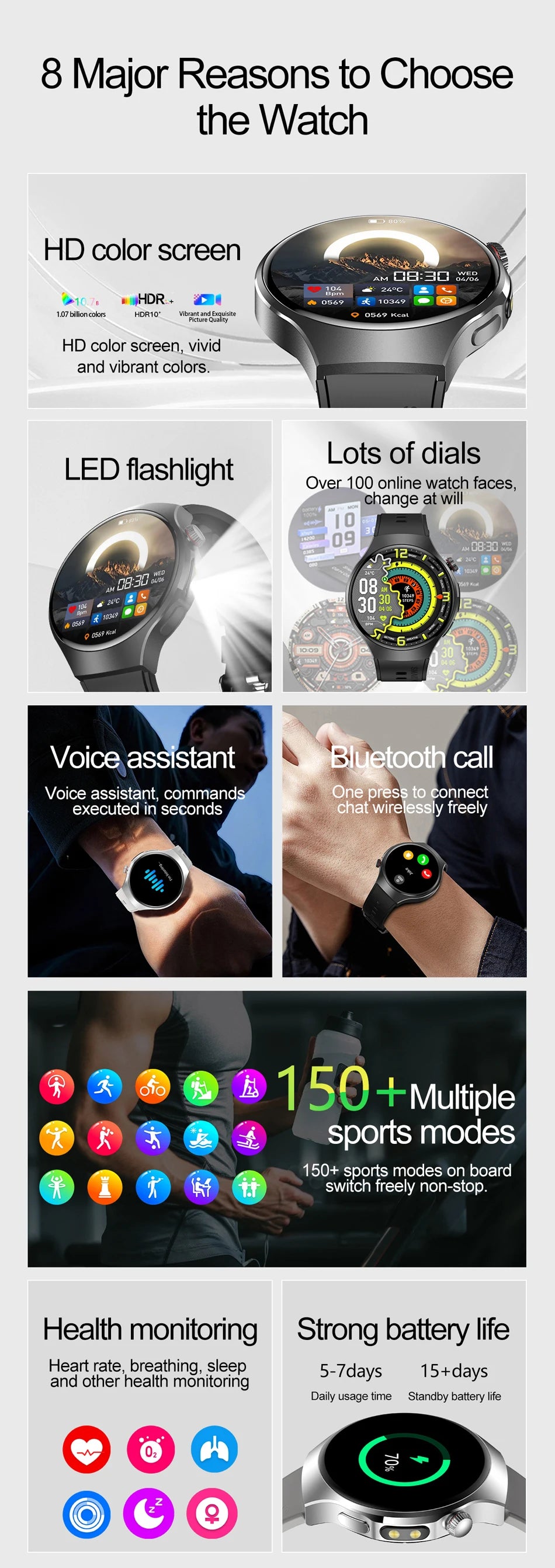 ChiBear Smartwatch - Bluetooth Calling, IP68, Heart Rate, 150+ Sports Modes
