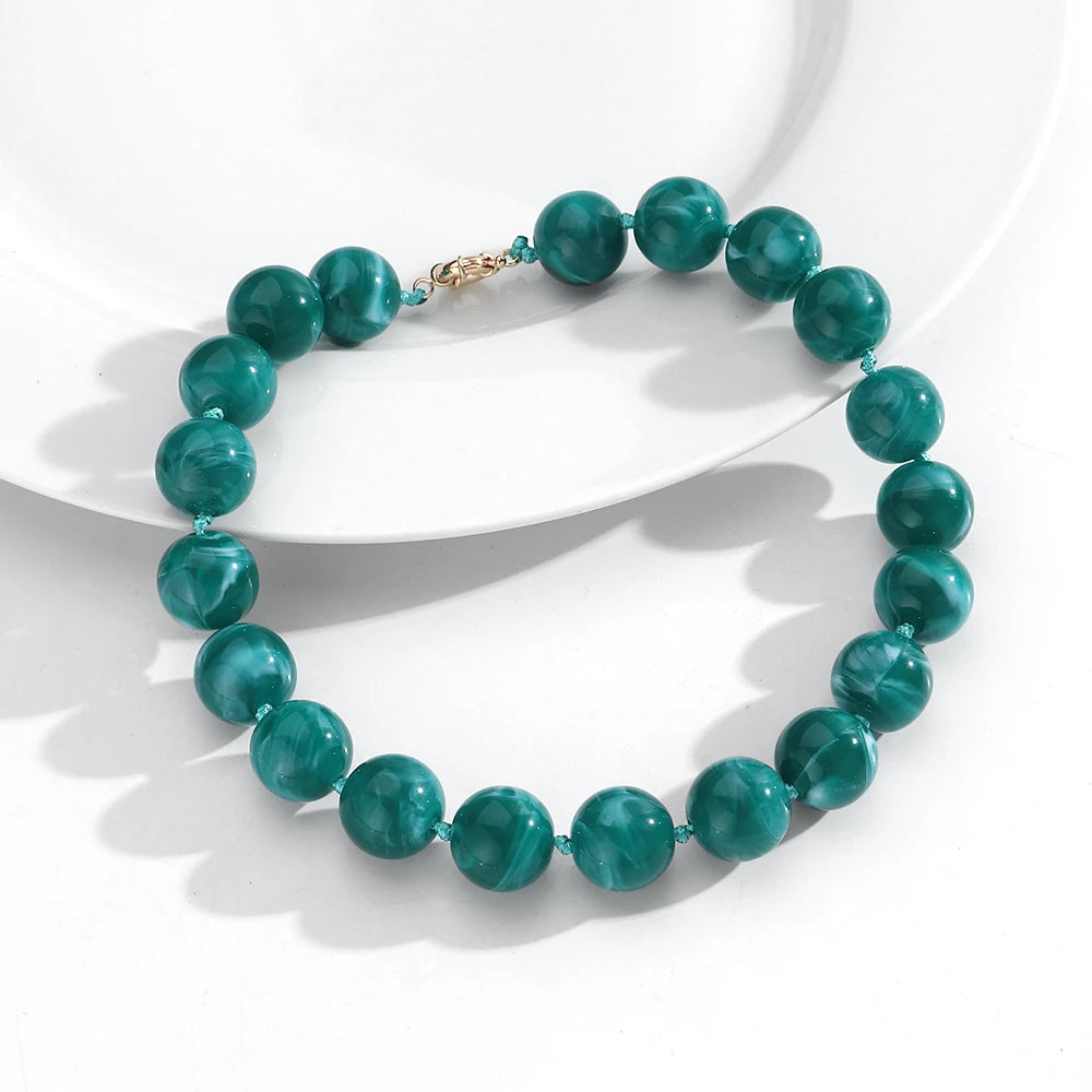 Vintage Beaded Choker Necklace – Bohemian Resin Bead Jewelry for Women