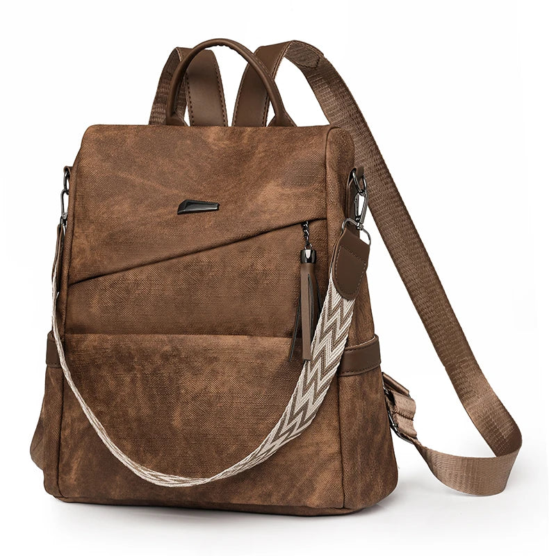 Women's PU Leather Backpack - Large Capacity Fashion Daypack with Tassel
