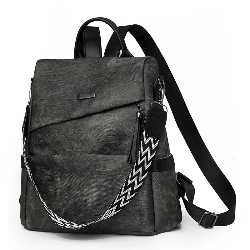 Women's PU Leather Backpack - Large Capacity Fashion Daypack with Tassel