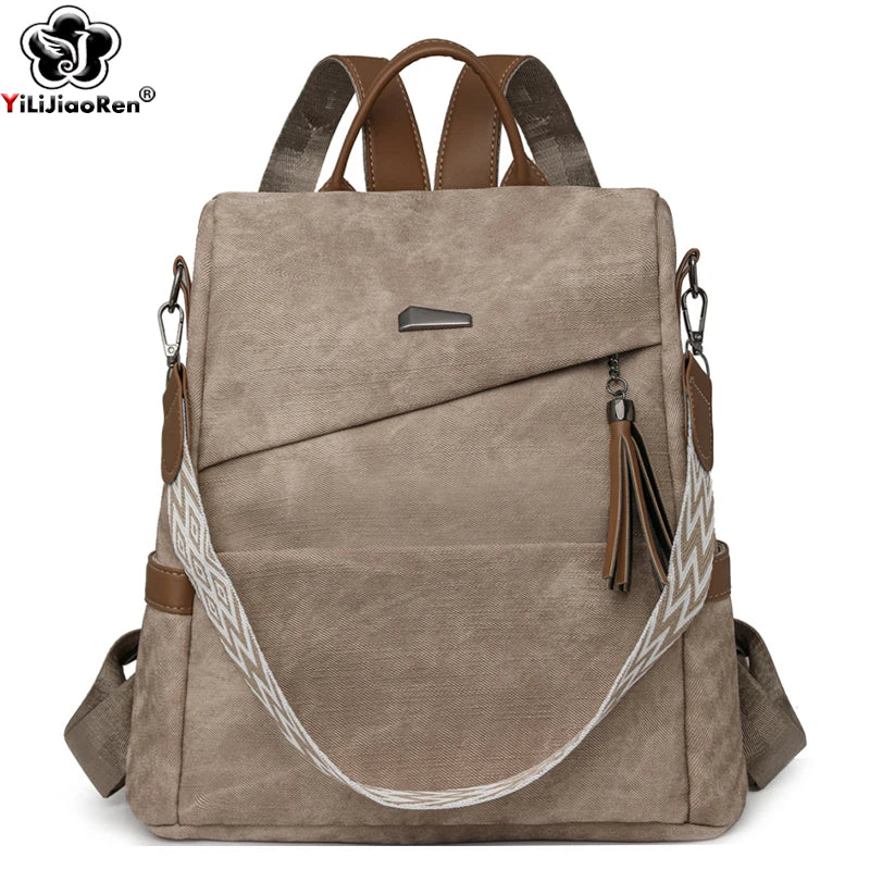 Women's PU Leather Backpack - Large Capacity Fashion Daypack with Tassel
