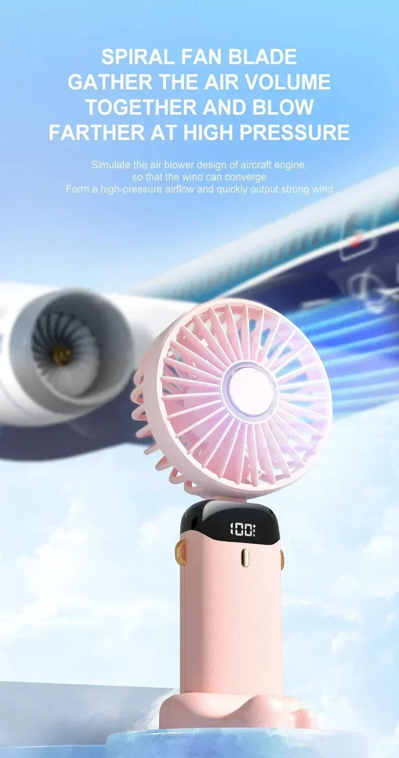 5-Speed Rechargeable Handheld Fan with LED Display & Aromatherapy