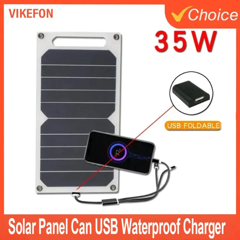 Portable Solar Panel USB Charger - Waterproof for Hiking & Camping