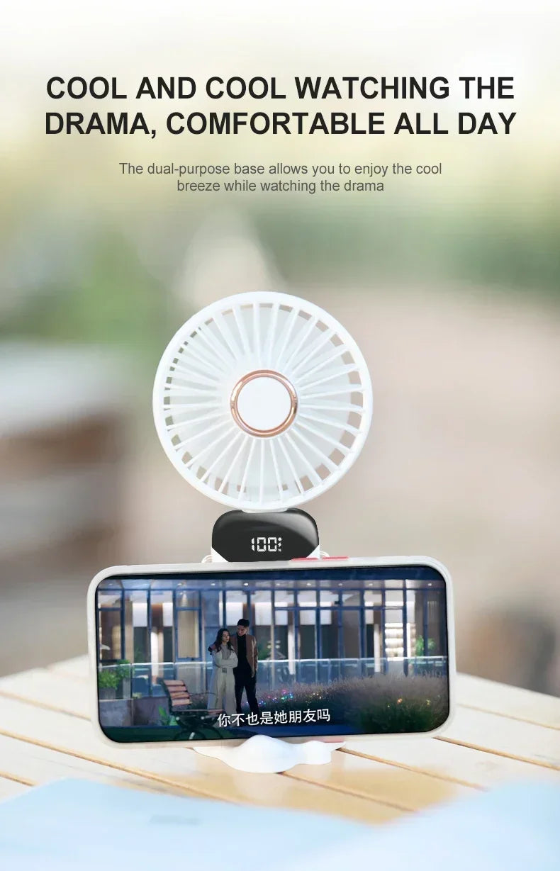 3-in-1 Neck Hanging & Handheld Fan with LED Display & Phone Stand