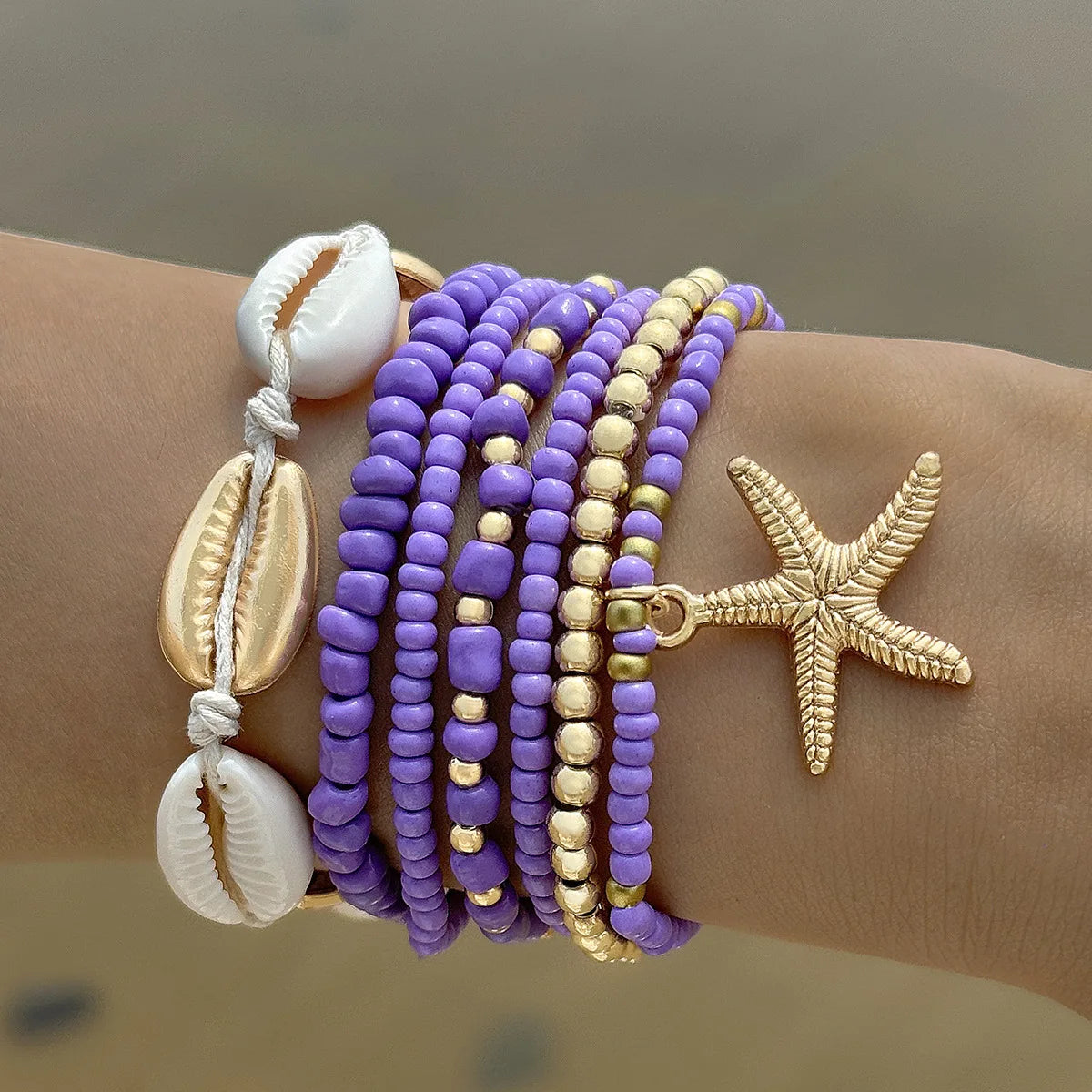 Bohemian Beach Bracelet Set – Layered Starfish & Shell Jewelry for Women