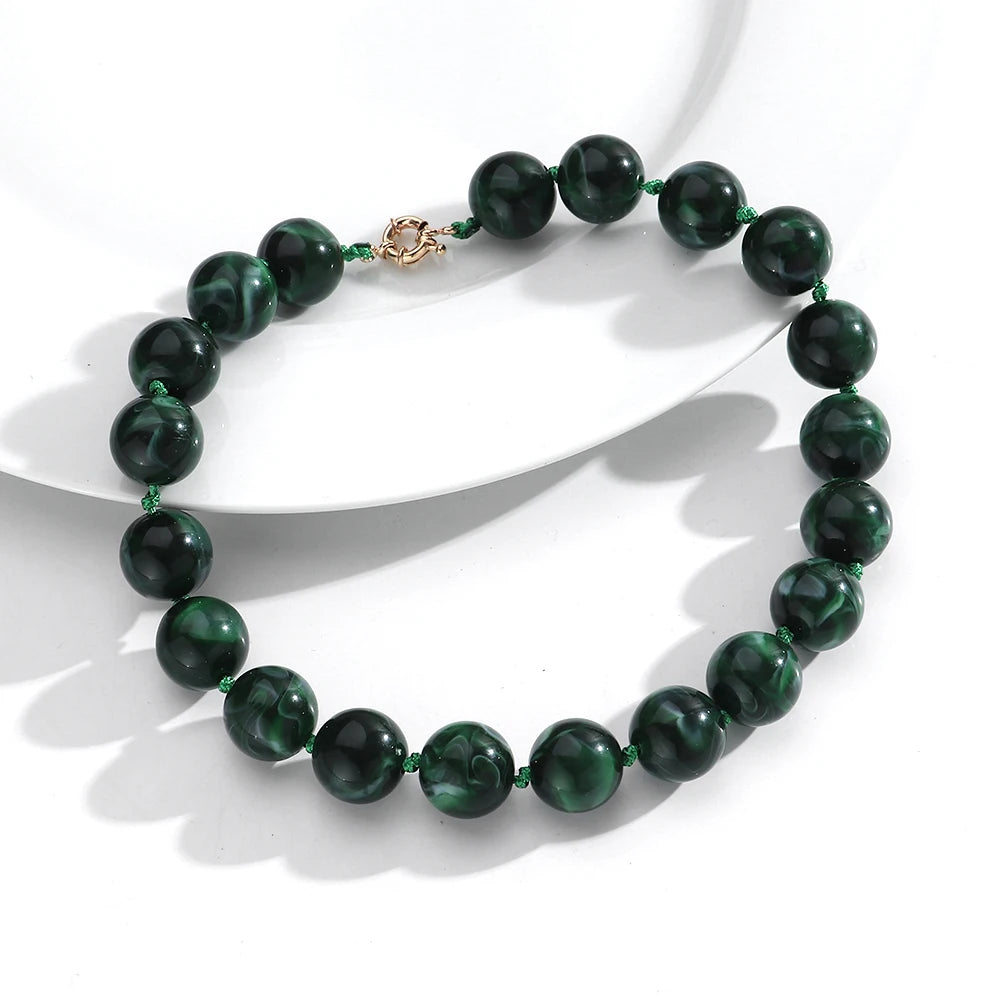 Vintage Beaded Choker Necklace – Bohemian Resin Bead Jewelry for Women