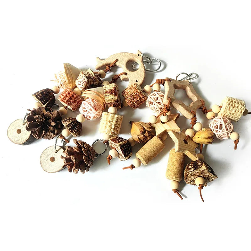 Natural Parrot Bird Toy Wooden Fruit nibble skewers pine cones corncob cork tooth grinding Cage Supplies Bird Accessories New