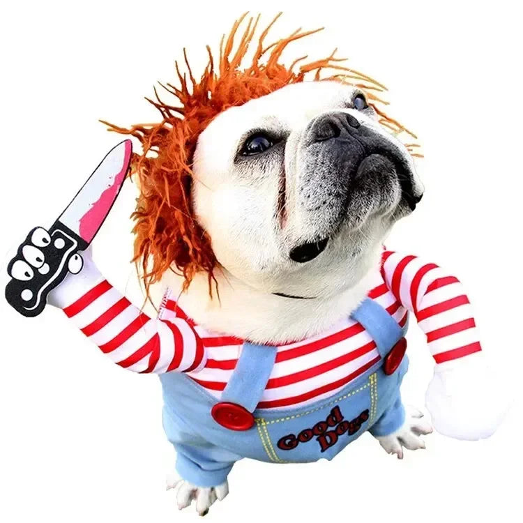 3-Piece Halloween Dog Cosplay Costume Set with Wig Hat & Prop