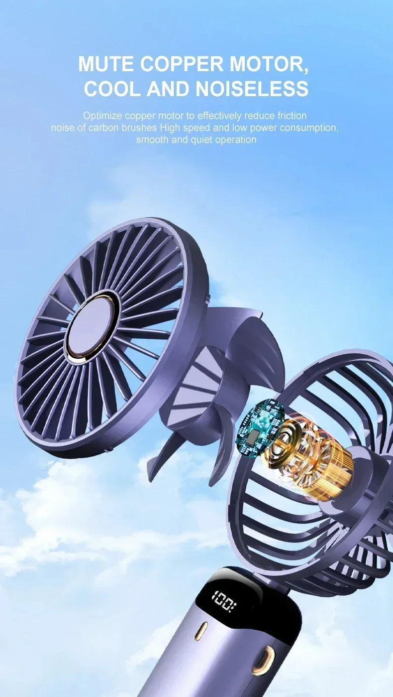 5-Speed Rechargeable Handheld Fan with LED Display & Aromatherapy