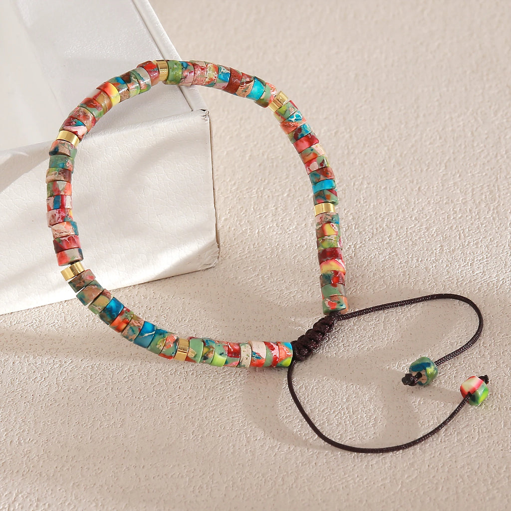 Natural Stone Beaded Bracelet – Adjustable Bohemian Woven Bracelet for Women & Men