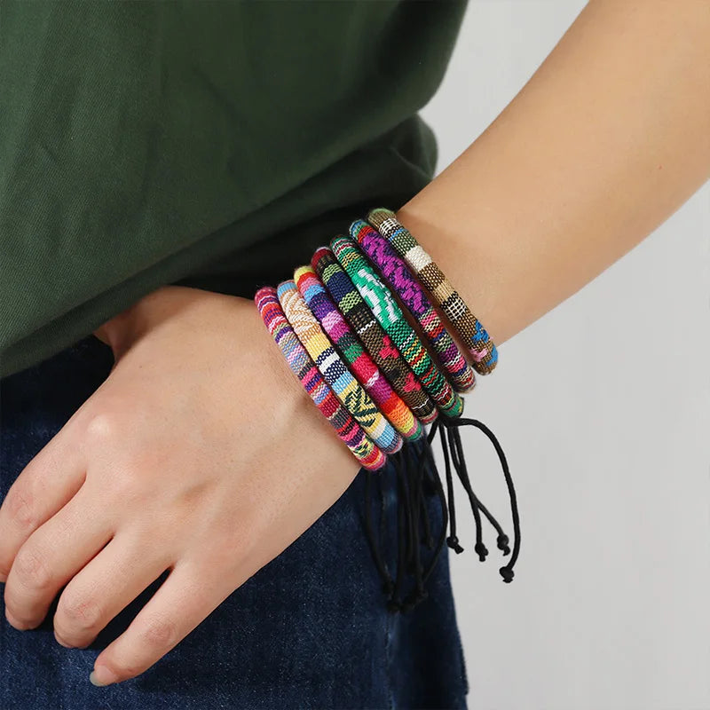 12-Piece Bohemian Bracelet Set – Adjustable Ethnic Style Bracelets for Women & Men