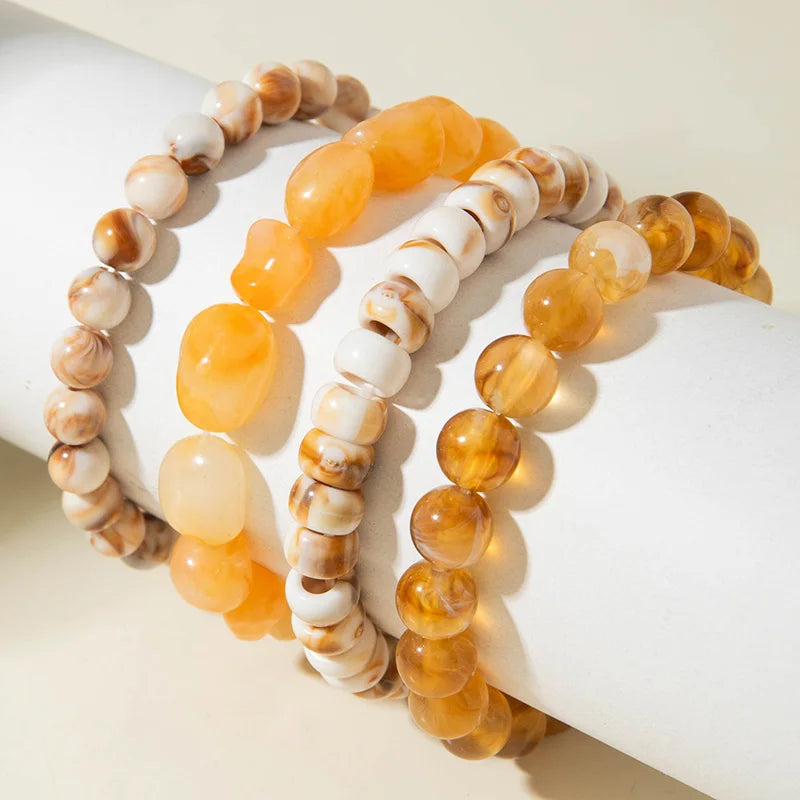 4-Piece Bohemian Beaded Bracelet Set – Multi-Layered Acrylic Stacking Bracelets for Women