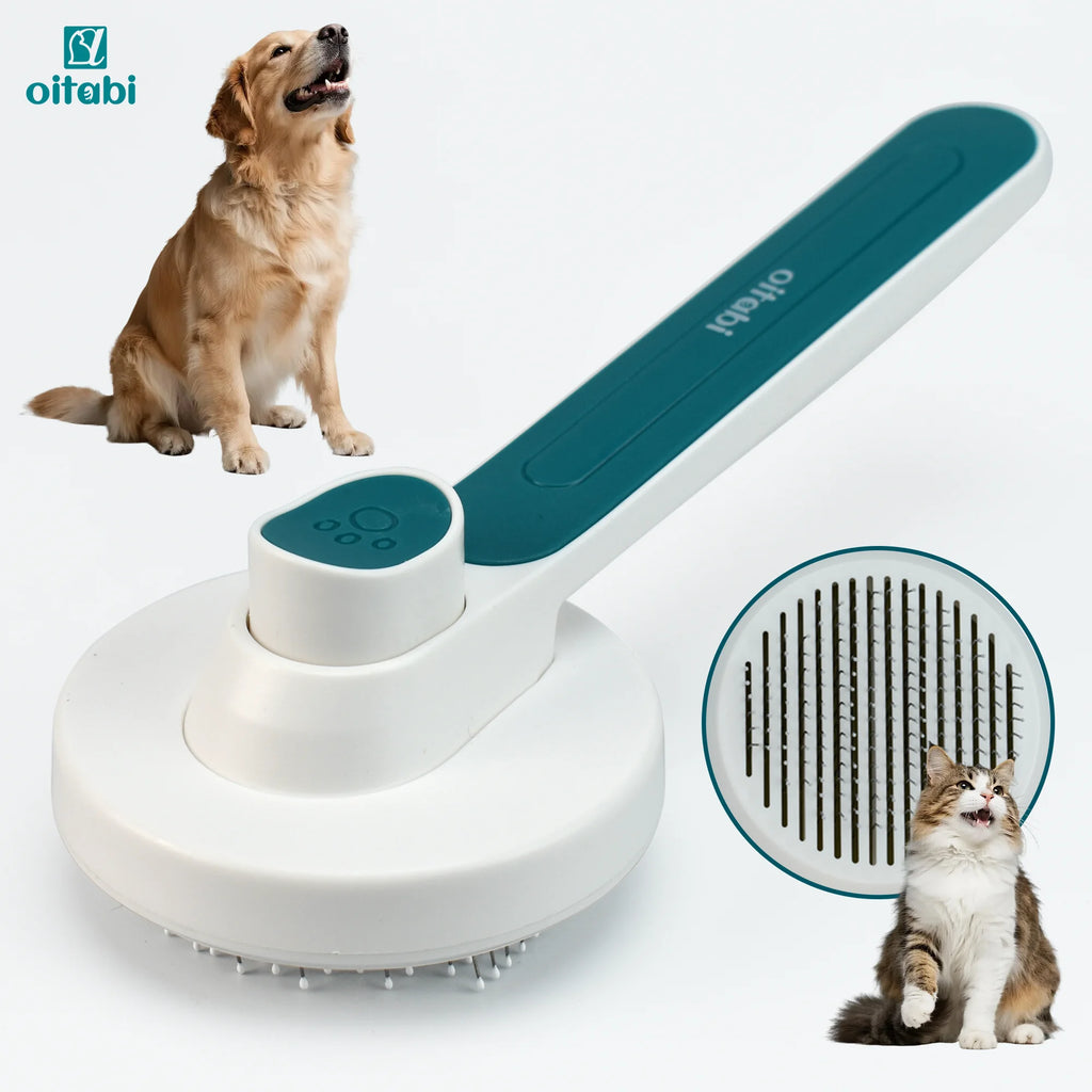 Oitabi Self-Cleaning Slicker Brush for Dogs & Cats | One-Touch Hair Removal | Long & Short Hair