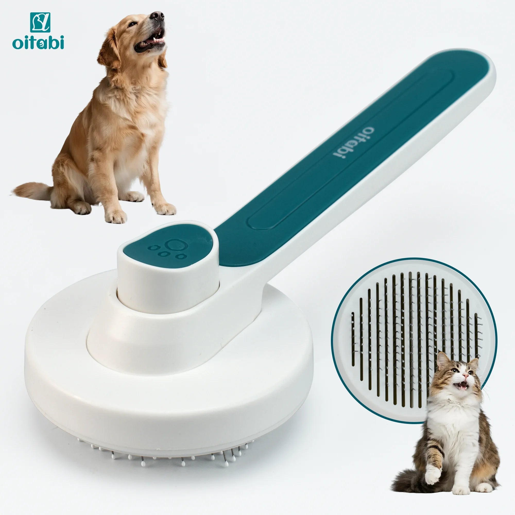 Oitabi Self-Cleaning Slicker Brush for Dogs & Cats | One-Touch Hair Removal | Long & Short Hair