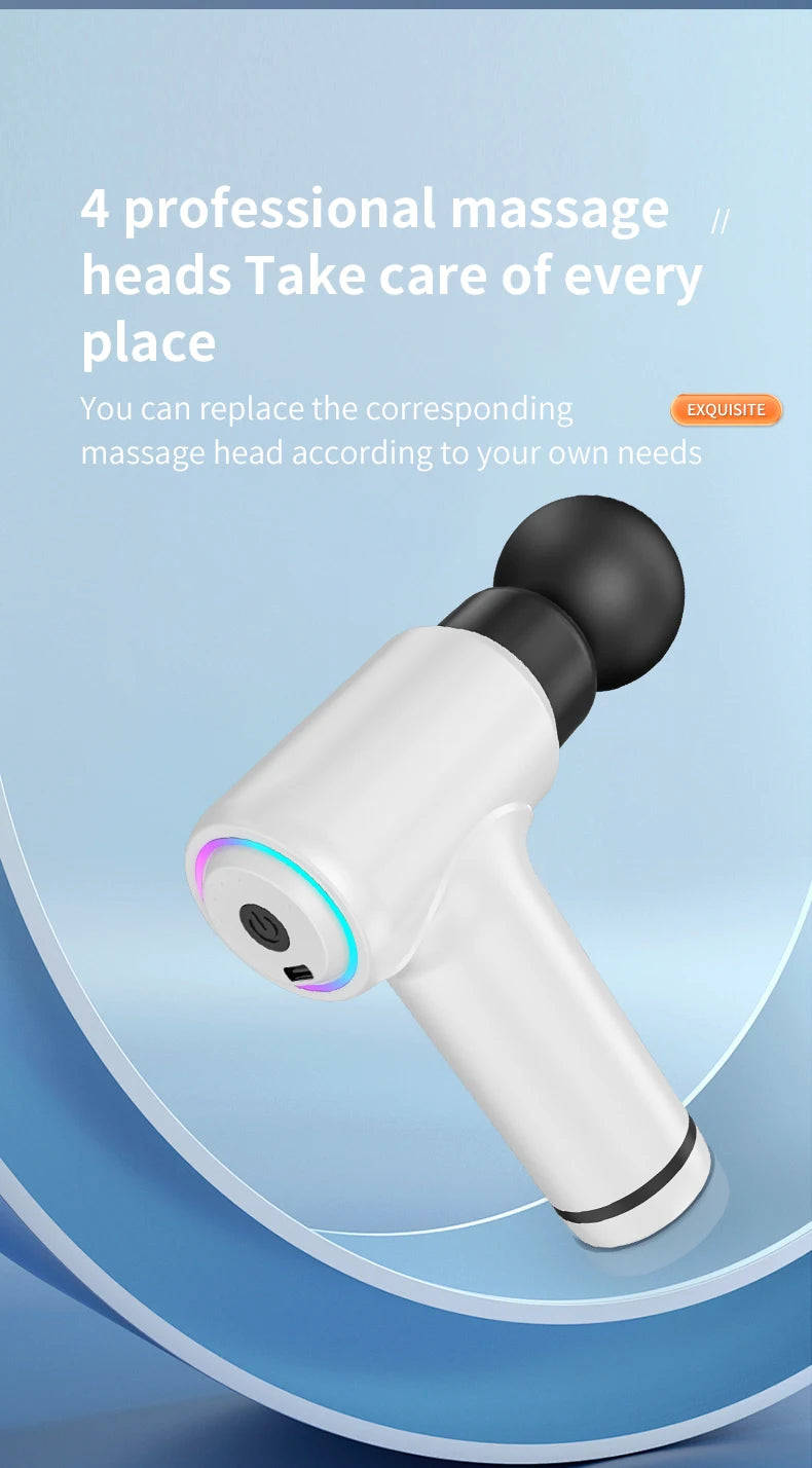 MUKASI Massage Gun with Detachable Extended Handle, Deep Tissue Muscle Massager, Cool Breathing Light, for Muscle Pain Relief