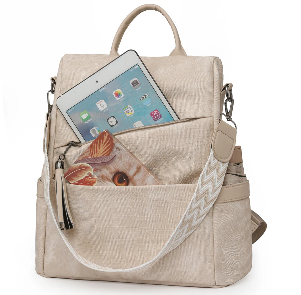 Women's PU Leather Backpack - Large Capacity Fashion Daypack with Tassel