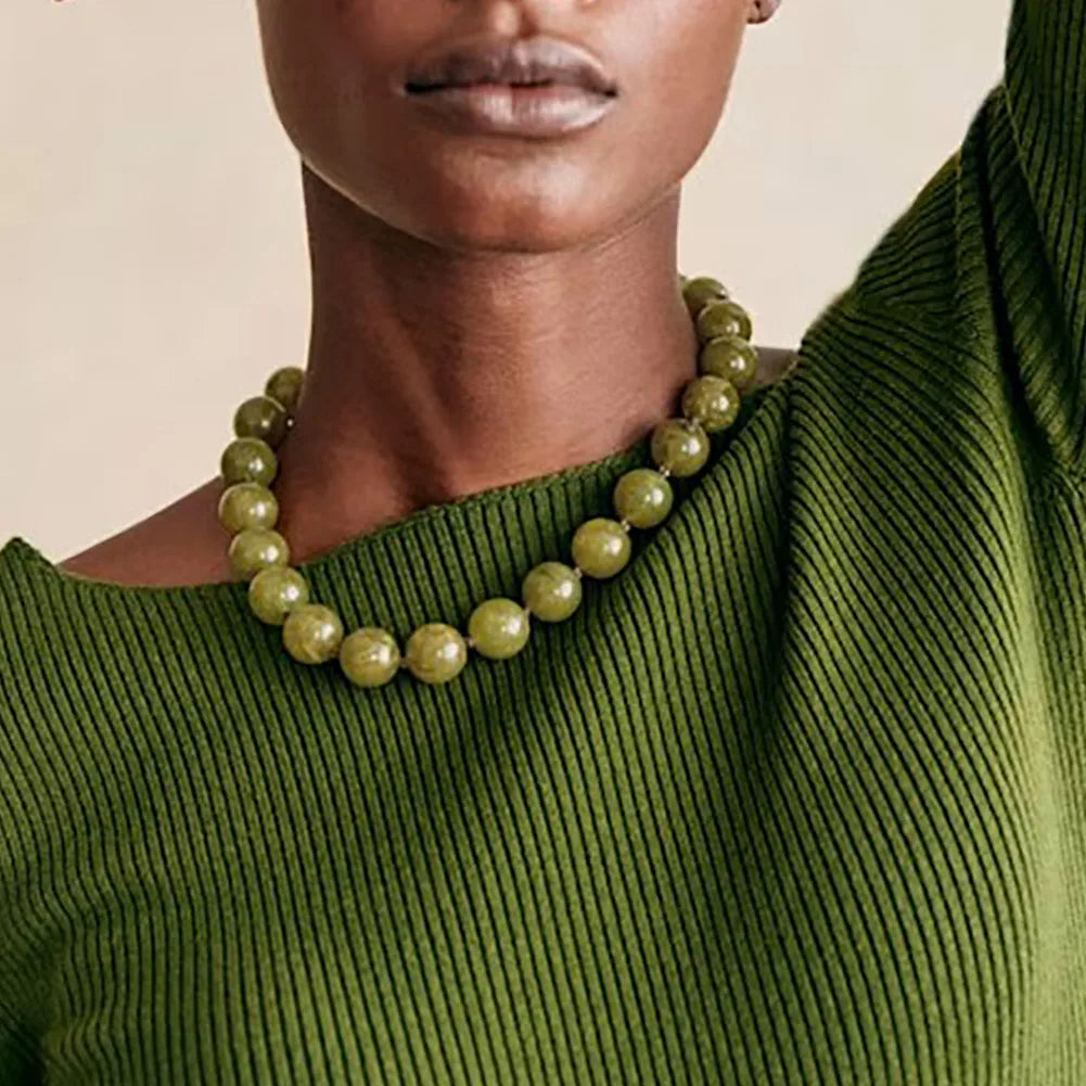 Vintage Beaded Choker Necklace – Bohemian Resin Bead Jewelry for Women