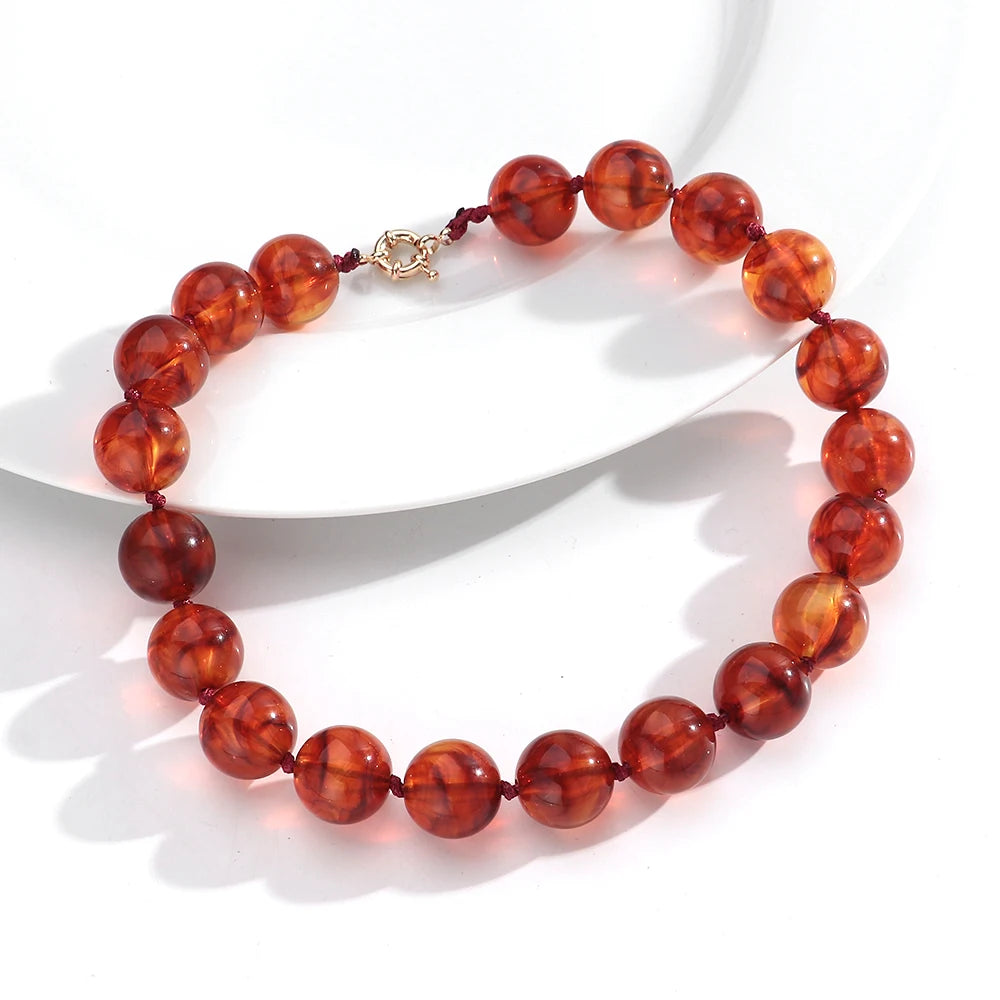 Vintage Beaded Choker Necklace – Bohemian Resin Bead Jewelry for Women