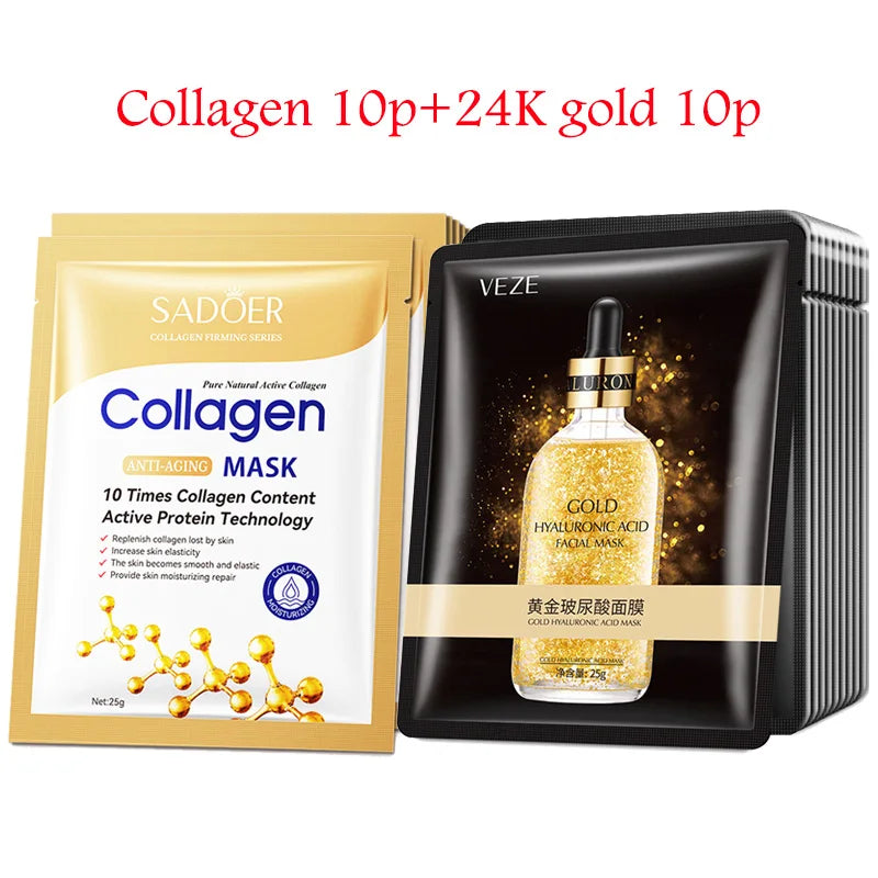 SADOER 20-Piece Snail Collagen & Hyaluronic Acid Sheet Mask Set - Korean Skincare