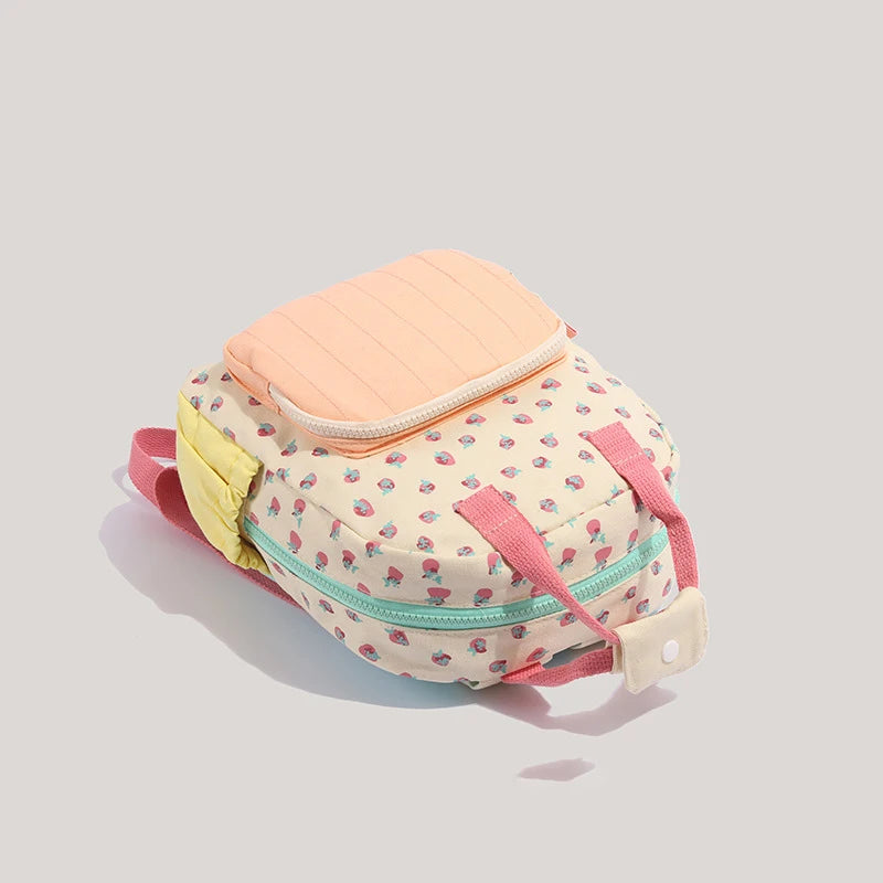 Dopamine Strawberry Print Student Backpack Large Capacity Cute Kids School Bag for Girls Sweet Kindergarten Bookbag for Children