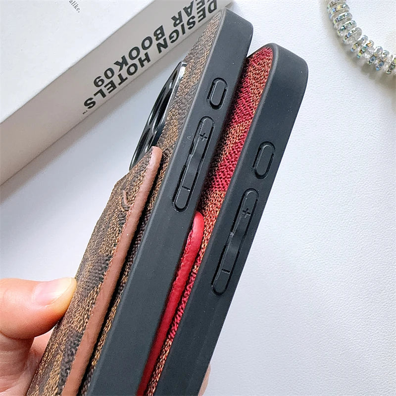 Luxury Triangular pattern Clip bag PU leather Case for iPhone 16 15 14 Phone Cover 13 12 11 Pro MAX Hard Shockproof Back Funda