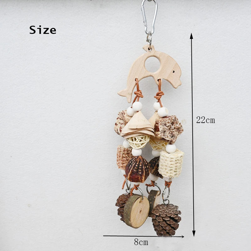 Natural Parrot Bird Toy Wooden Fruit nibble skewers pine cones corncob cork tooth grinding Cage Supplies Bird Accessories New