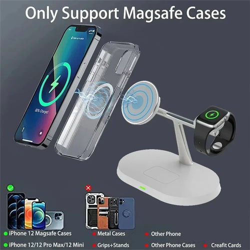 3-in-1 Magnetic Wireless Charger Stand | 30W Fast Charging for iPhone, Apple Watch & AirPods