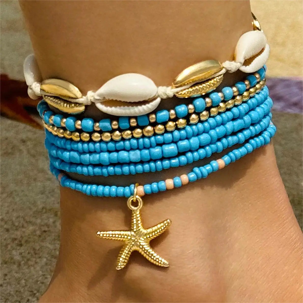 Bohemian Beach Bracelet Set – Layered Starfish & Shell Jewelry for Women