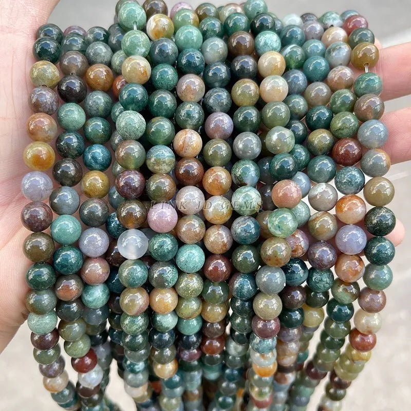 Natural Stone Beads Indian Agate Stone Round Ball Loose Beads 4 6 8 10 12MM for Jewelry Making Necklace DIY Bracelets Accessory
