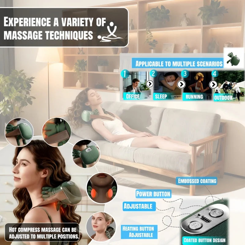 4D Shiatsu Neck & Shoulder Massager – Wireless Deep Tissue Relief with Heat