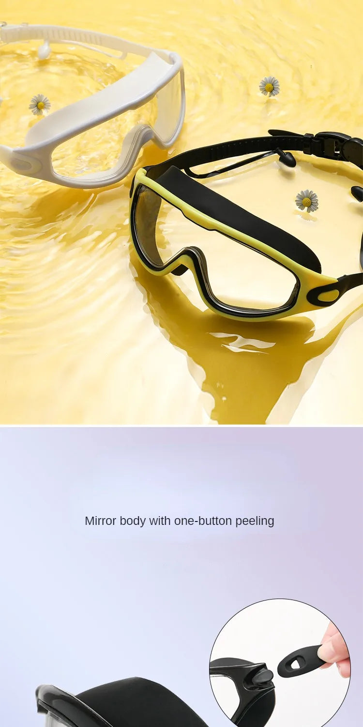 Big Frame Swimming Goggles Adults with Earplugs Swim Glasses Professional HD Anti-fog Goggles Silicone Eyewear Men Women