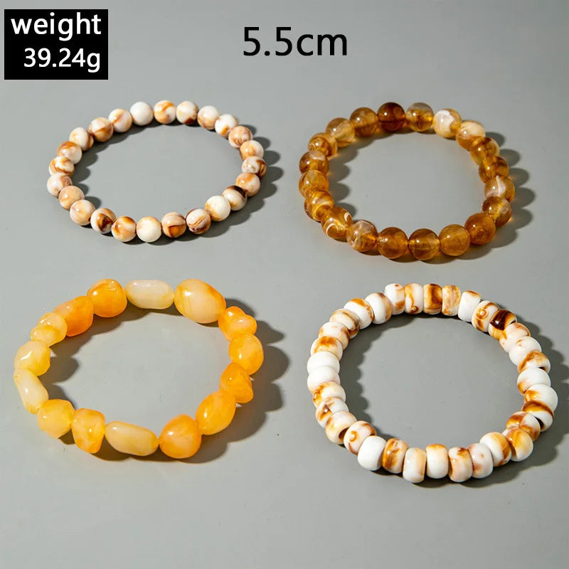 4-Piece Bohemian Beaded Bracelet Set – Multi-Layered Acrylic Stacking Bracelets for Women