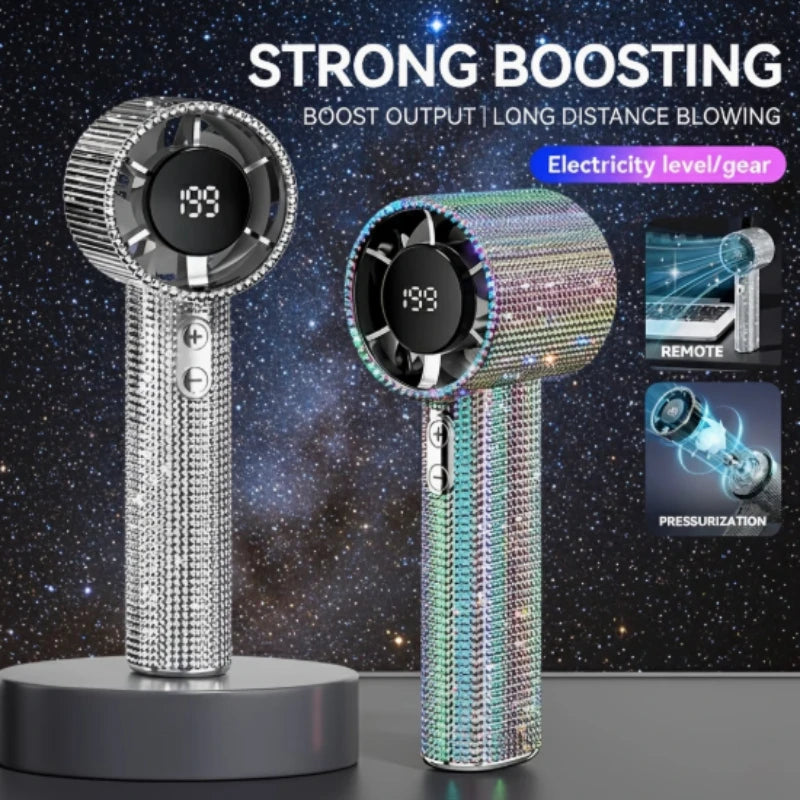 Elegant Diamond Glitter Handheld Fan with Long Battery Life